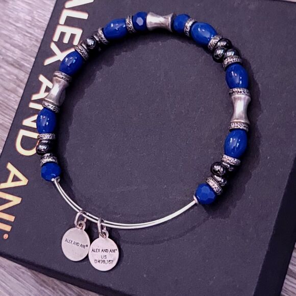 Alex and Ani Silver and Blue Beaded Bracelet - Picture 7 of 9